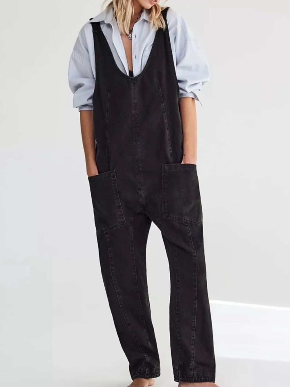 Free People High Roller Jumpsuit in Mineral Black